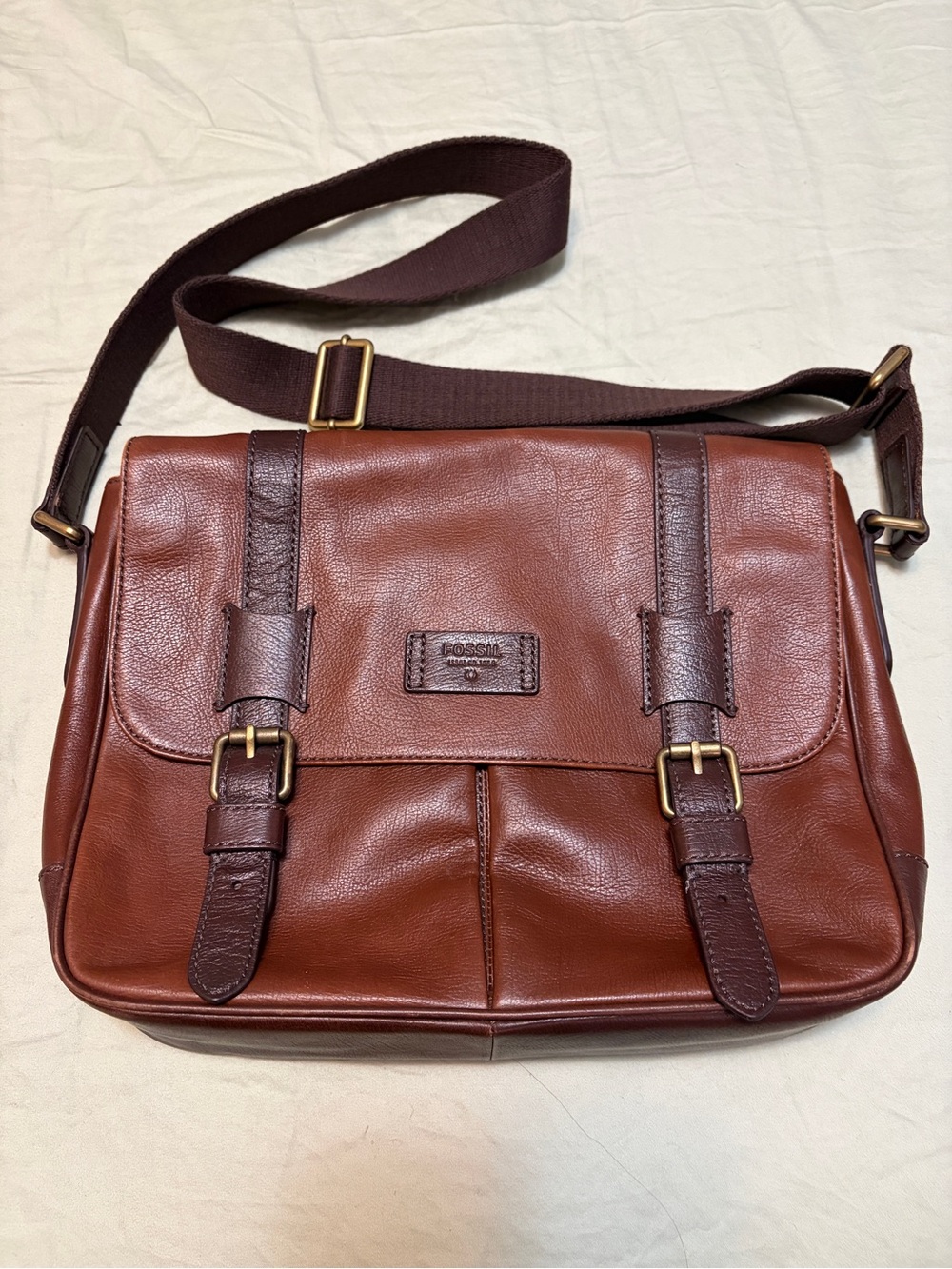 Fossil Chestnut Brown Leather Messenger Bag